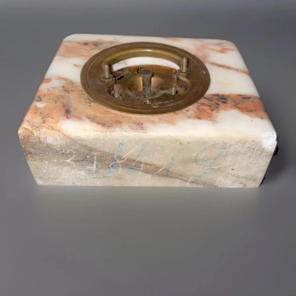 Antique table clock mounted in marble Not Working No Glass 3.5”x4&1/8”.